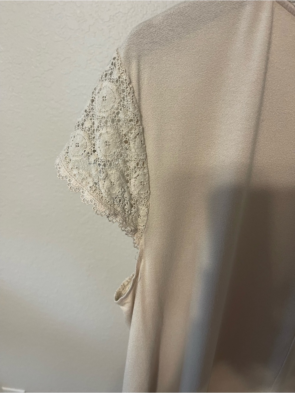 Lace-Trim Short Sleeve Blouse - Ivory by Five - Picture 2 of 6